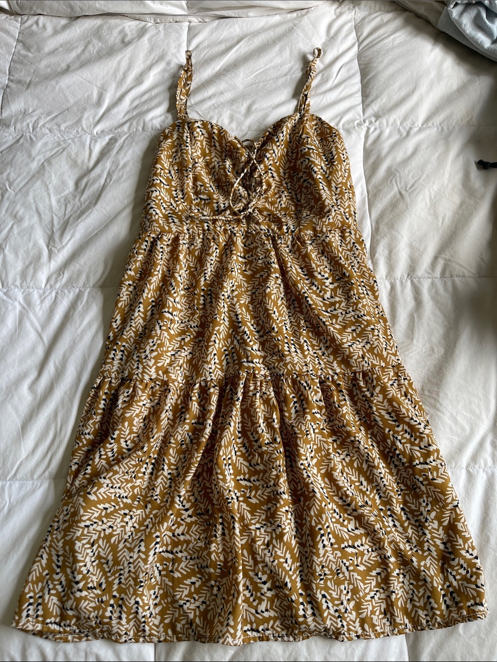 Very J Mustard Floral Tie-Front Mini Dress